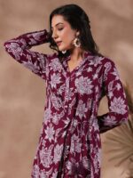 Ishin Floral Printed Gathered Detail Shirt Style Dress - Image 6