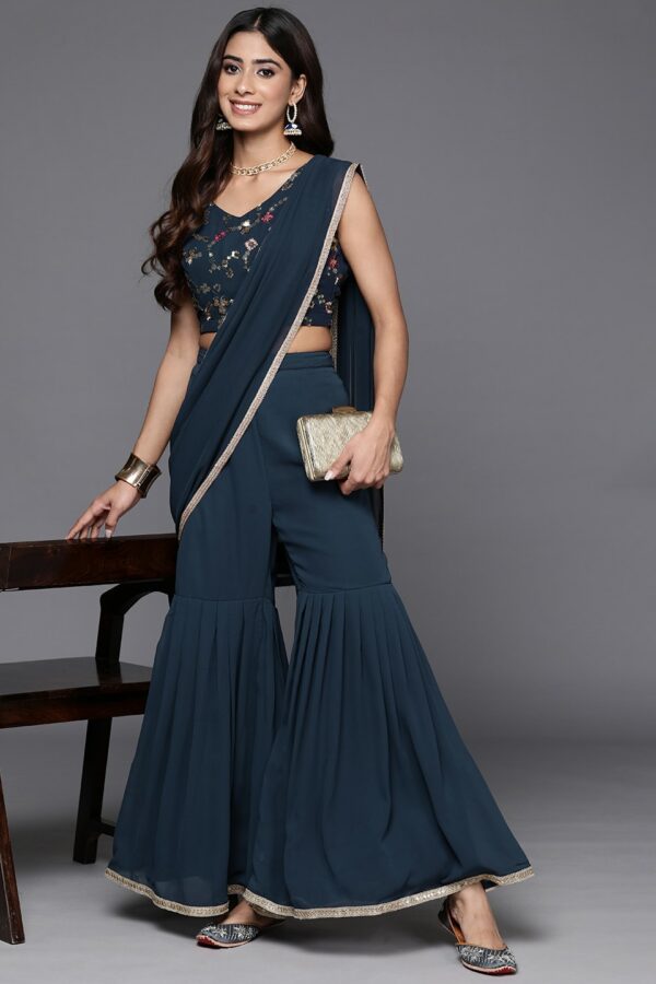 Libas Sequinned Poly Georgette Ready to Wear Sharara Saree