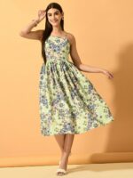 Myshka Floral Printed Sleeveless Fit & Flare Midi Dress
