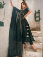 POPPY GREEN PURE COTTON SILK ANGRAKHA SET