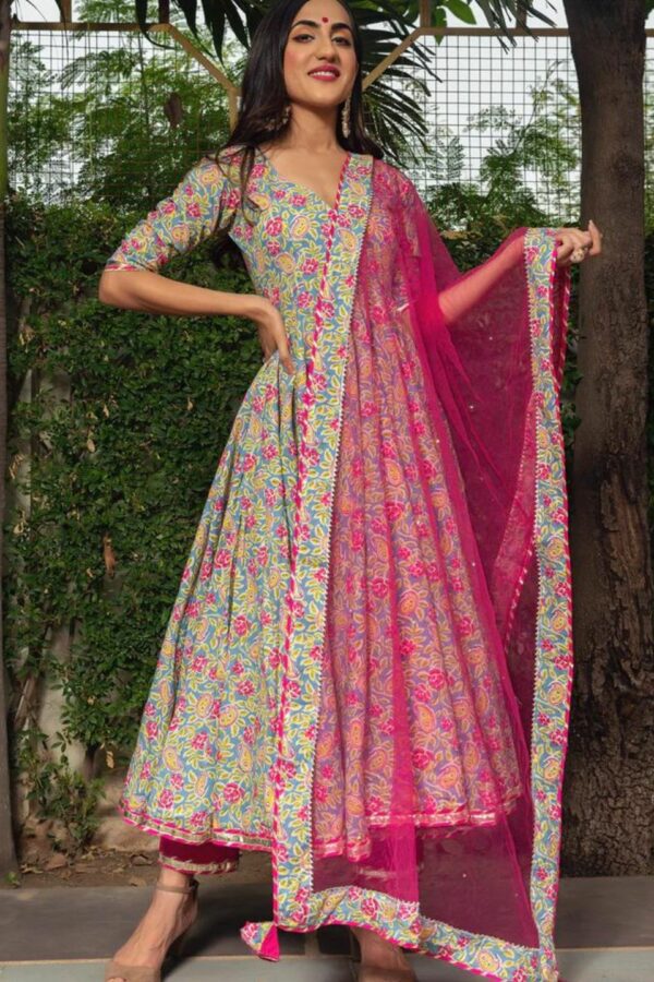 JAIPURI HAND BLOCK COTTON ANARKALI SET