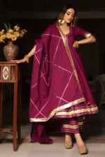 BURGUNDY PURE COTTON ANARKALI SET