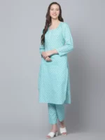 BLUE AMBER COTTON HAND BLOCK KURTA PANT SET - Image 4