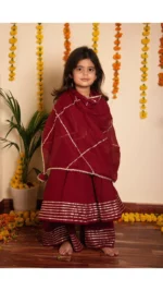BACHPAN MAROON GOTTA JAAL ANARKALI SET