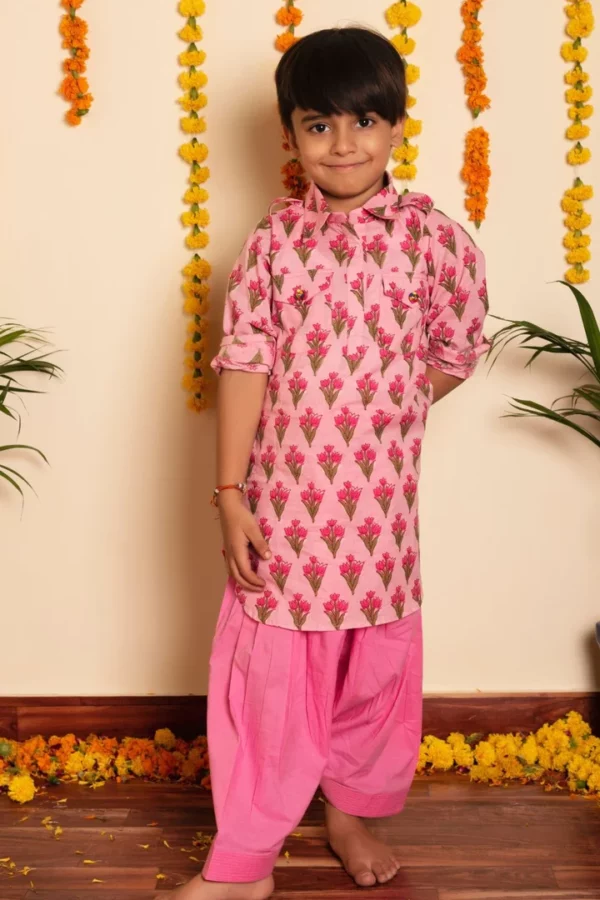 BACHPAN GULBHAR PINK HAND BLOCK KURTA SET