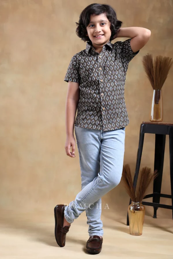 BACHPAN DAHLEEZ BROWN COTTON HAND BLOCK SHIRT