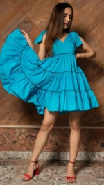 PURE COTTON BLUE TIERED DRESS