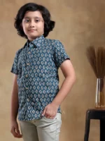BACHPAN DAHLEEZ BLUE COTTON HAND BLOCK SHIRT - Image 2