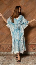 PEONY WHITE COTTON KAFTAN DRESS - Image 2