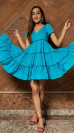 PURE COTTON BLUE TIERED DRESS - Image 2