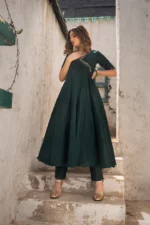 POPPY GREEN PURE COTTON SILK ANGRAKHA SET - Image 2