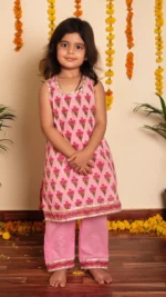 BACHPAN GULBHAR PINK HAND BLOCK KURTA SET - Image 2