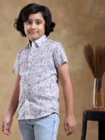 BACHPAN MOKSHA GREY COTTON HAND BLOCK HALF SLEEVE - Image 3