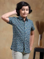BACHPAN DAHLEEZ BLUE COTTON HAND BLOCK SHIRT - Image 3