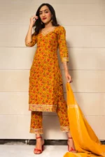 MUSTARD YELLOW HAND BLOCK PRINT KURTA SET - Image 4