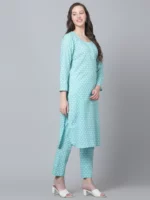 BLUE AMBER COTTON HAND BLOCK KURTA PANT SET - Image 5