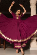 BURGUNDY PURE COTTON ANARKALI SET - Image 4
