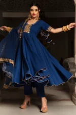 MINAKARI BLUE ANARKALI SET - Image 4