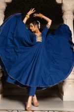 MINAKARI BLUE ANARKALI SET - Image 3