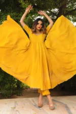 ROSEMARRY YELLOW COTTON ANARKALI SET - Image 5