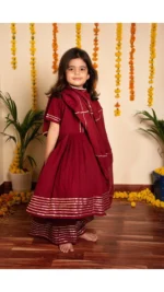 BACHPAN MAROON GOTTA JAAL ANARKALI SET - Image 5