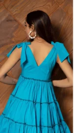 PURE COTTON BLUE TIERED DRESS - Image 5