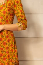 MUSTARD YELLOW HAND BLOCK PRINT KURTA SET - Image 7