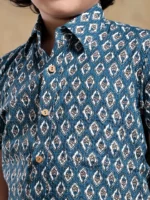 BACHPAN DAHLEEZ BLUE COTTON HAND BLOCK SHIRT - Image 6