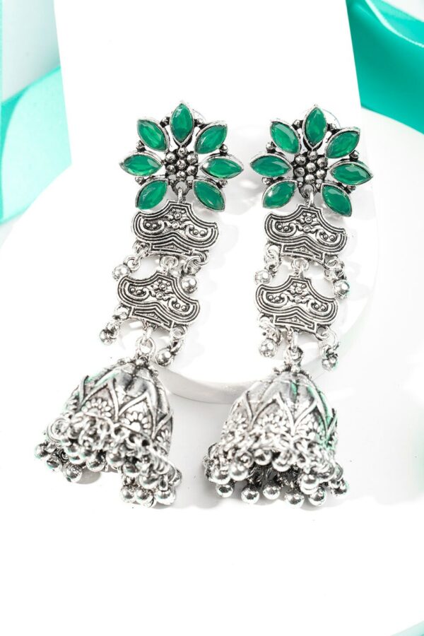 Priyaasi Silver-Plated Oxidised Dome Shaped Jhumkas