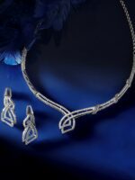 Rubans Rhodium-Plated CZ Studded Necklace & Earrings