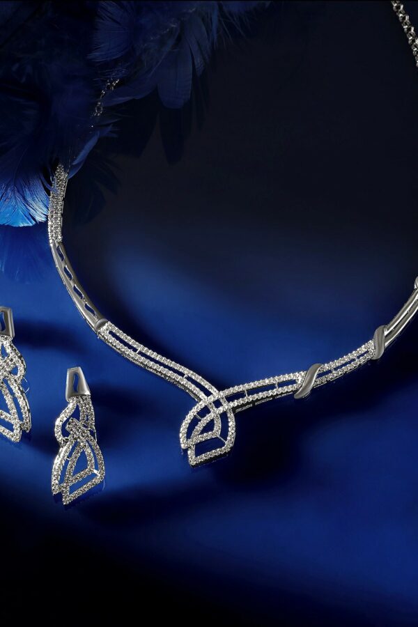 Rubans Rhodium-Plated CZ Studded Necklace & Earrings