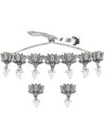 Rubans Silver-Plated Oxidized Pearl-Studded Necklace & Earrings - Image 3