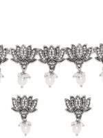 Rubans Silver-Plated Oxidized Pearl-Studded Necklace & Earrings - Image 4