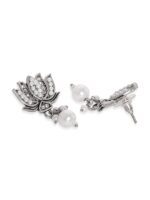 Rubans Silver-Plated Oxidized Pearl-Studded Necklace & Earrings - Image 5