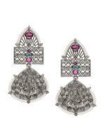 Rubans Silver Plated Stone Studded Oxidised Classic Drop Earrings - Image 3