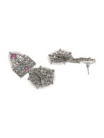 Rubans Silver Plated Stone Studded Oxidised Classic Drop Earrings - Image 4