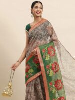 SANGAM PRINTS Floral Embroidered Silk Blend Kota Saree