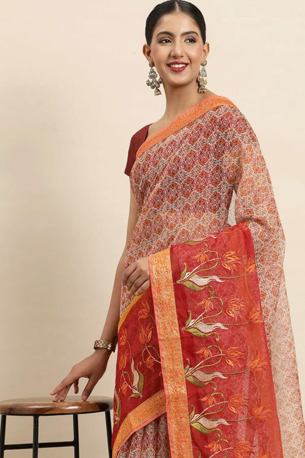 SANGAM PRINTS Floral Embroidered Silk Blend Kota Saree