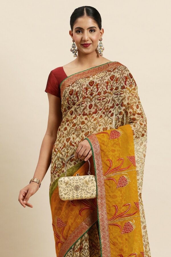 SANGAM PRINTS Floral Silk Blend Kota Saree