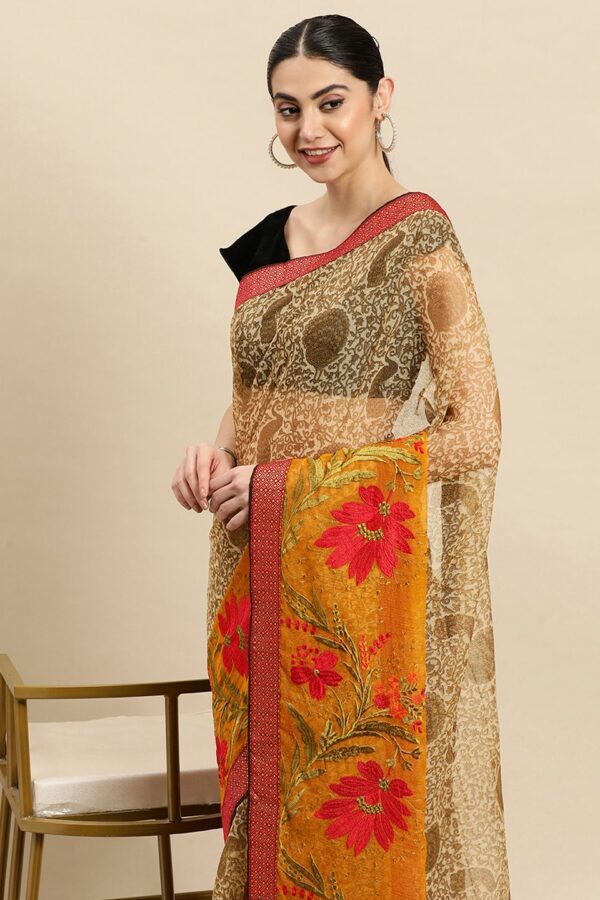 SANGAM PRINTS Floral Zari Silk Blend Kota Saree