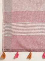 SANGAM PRINTS Mauve Floral Woven Design Linen Blend Saree - Image 5