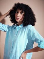 SASSAFRAS BASICS Pinstriped Roll-Up Sleeves Seersucker Oversized Pure Cotton Shirt - Image 2