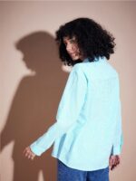 SASSAFRAS BASICS Pinstriped Roll-Up Sleeves Seersucker Oversized Pure Cotton Shirt - Image 4