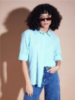 SASSAFRAS BASICS Pinstriped Roll-Up Sleeves Seersucker Oversized Pure Cotton Shirt - Image 7