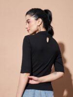 SASSAFRAS BASICS Ribbed Shirt Collar Cotton Top - Image 4