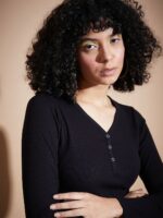 SASSAFRAS BASICS Ribbed V-Neck Fitted Top - Image 2