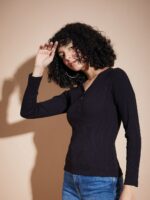 SASSAFRAS BASICS Ribbed V-Neck Fitted Top - Image 3