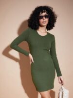 SASSAFRAS BASICS Round Neck Long Sleeves Knitted Cut Out Bodycon Dress