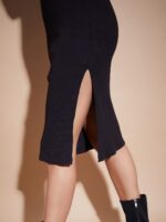 SASSAFRAS BASICS Self Design Round Neck Cotton Bodycon Midi Dress - Image 6