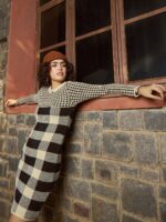 SASSAFRAS Beige Checked Round Neck Wool Jumper Dress - Image 7